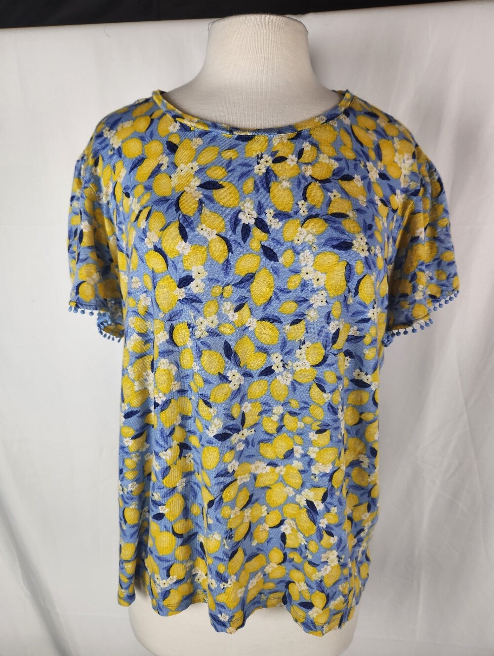 Ann Taylor Linen Lemon Blossom Print Top XXL Coastal Resort Mediterranean Summer